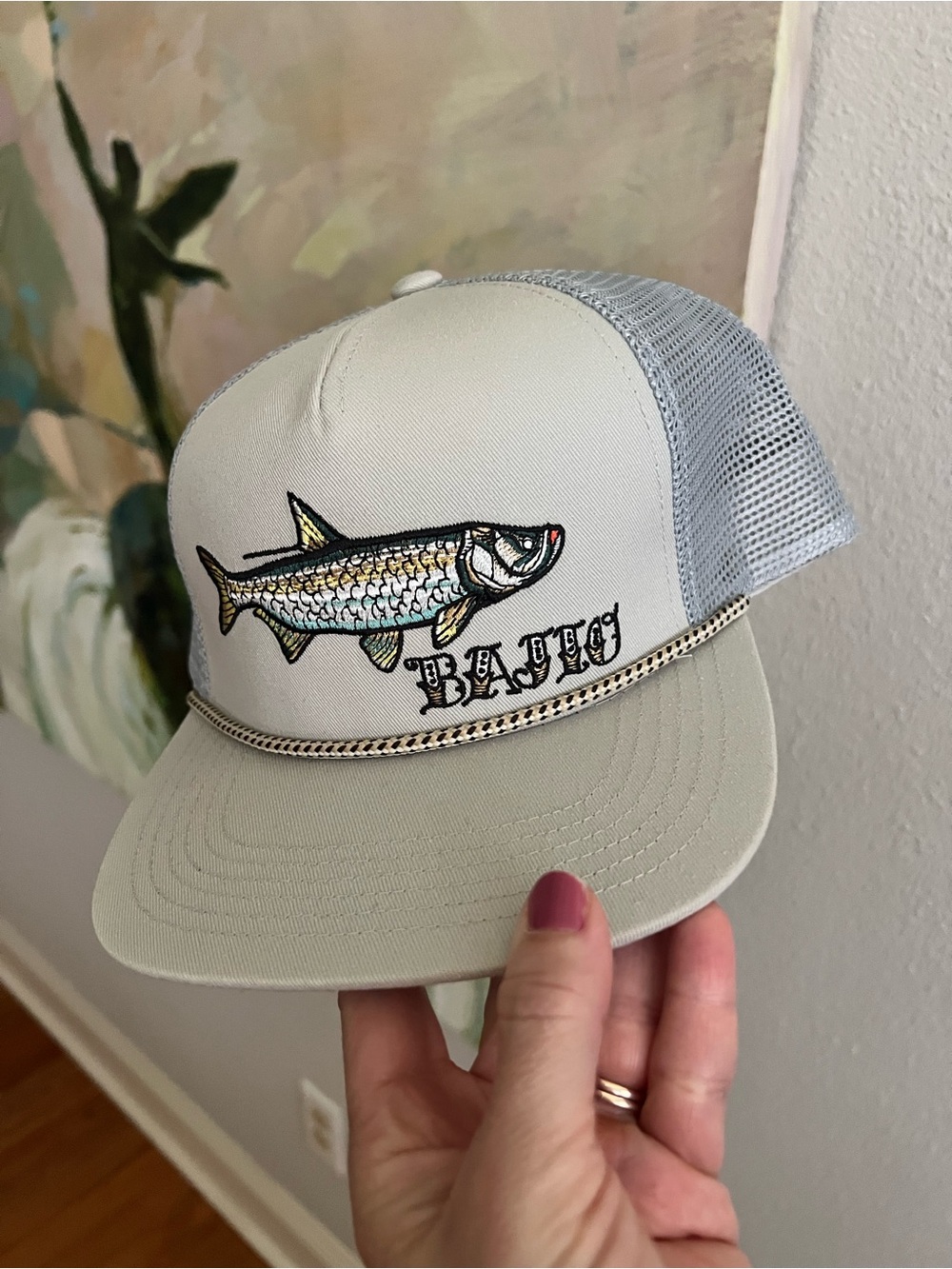 Bajio Mens Fish Embroidered Rope Snapback Hat Performance Cap